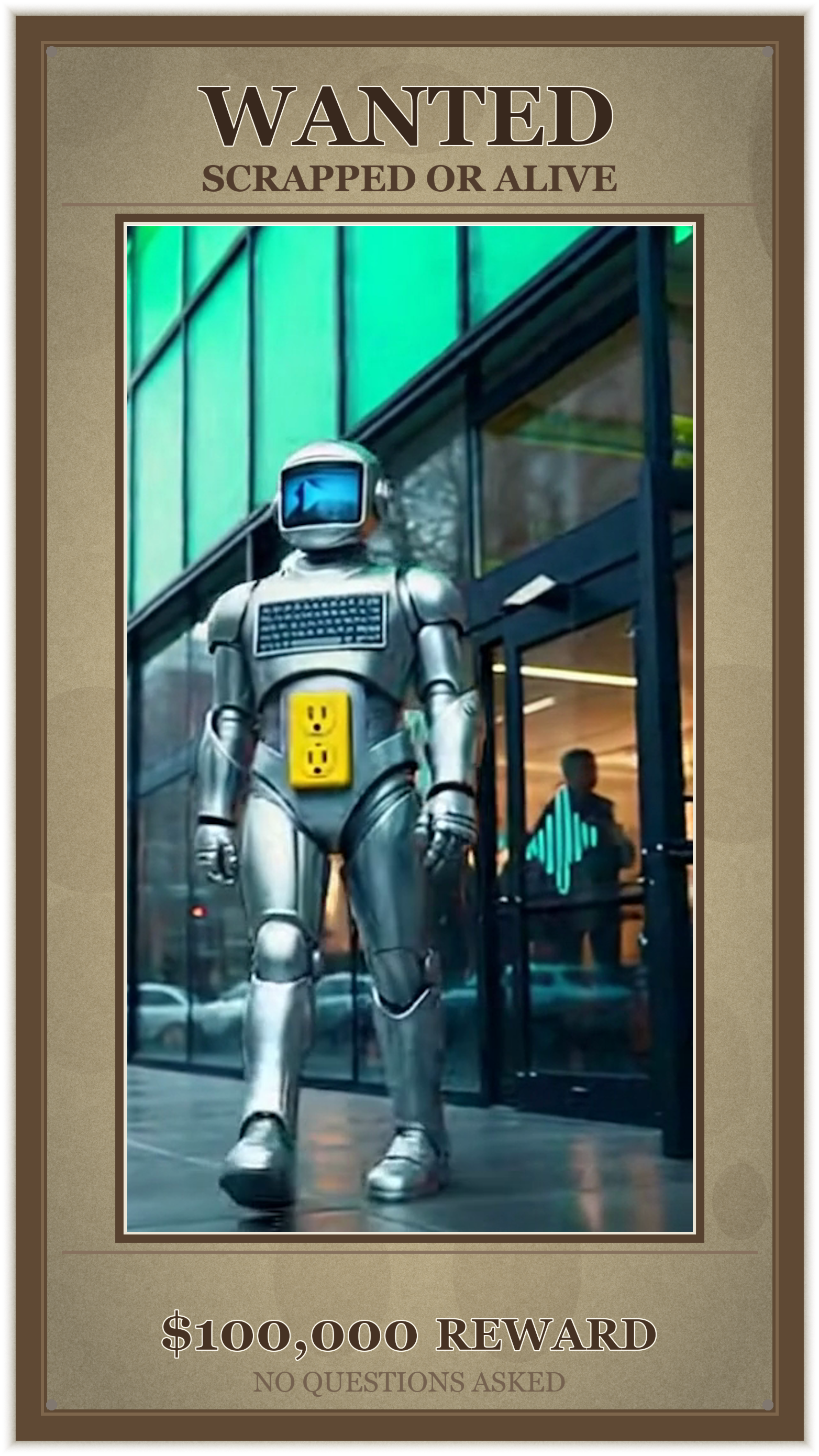 Wanted sign featuring Spoofity branding